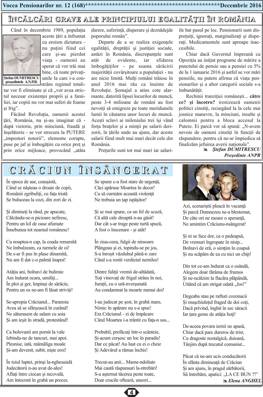 Ziar Vocea Pensionarilor luna decembrie 2016 publicatie ANPR