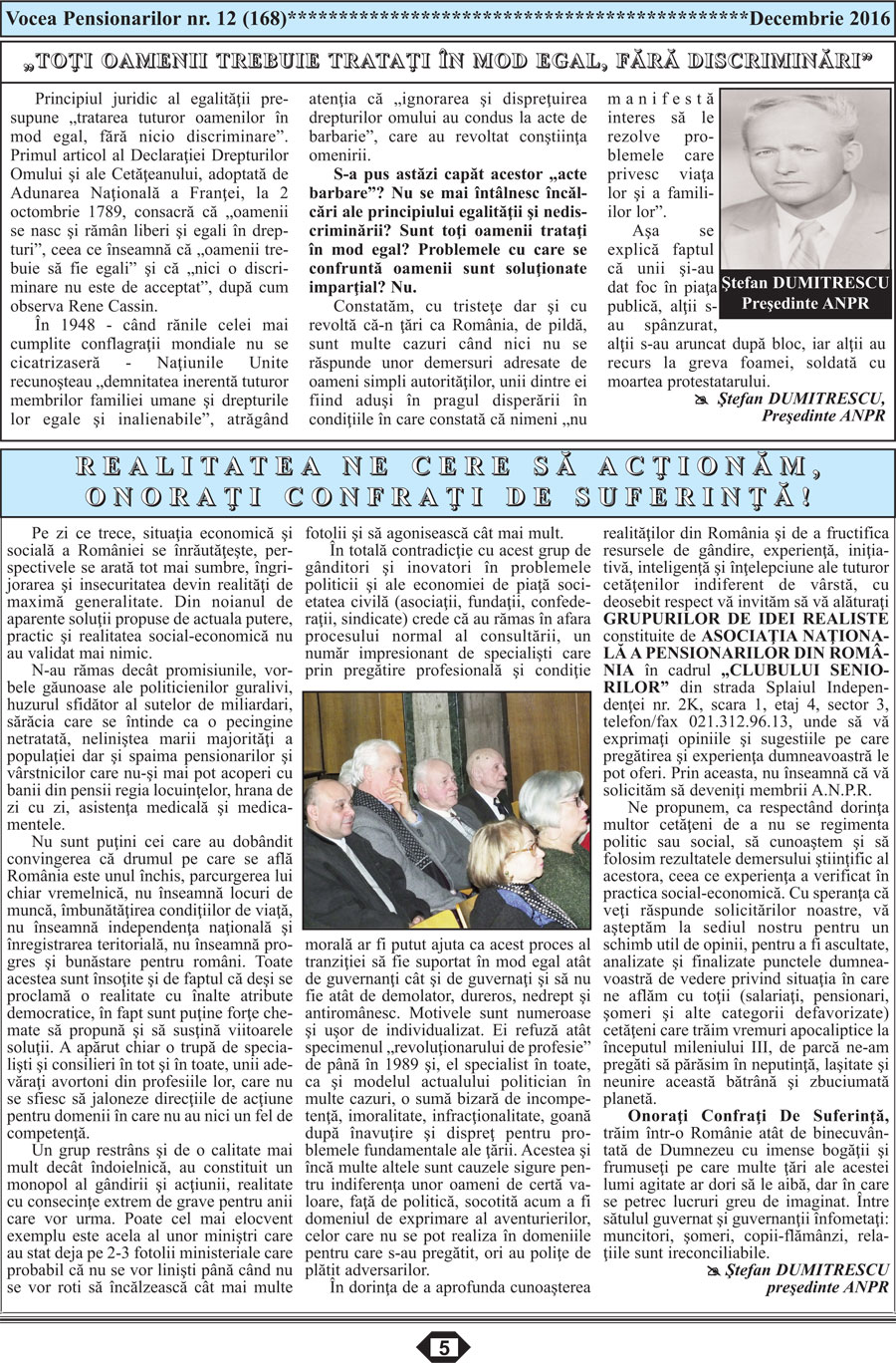 Ziar Vocea Pensionarilor luna decembrie 2016 publicatie ANPR