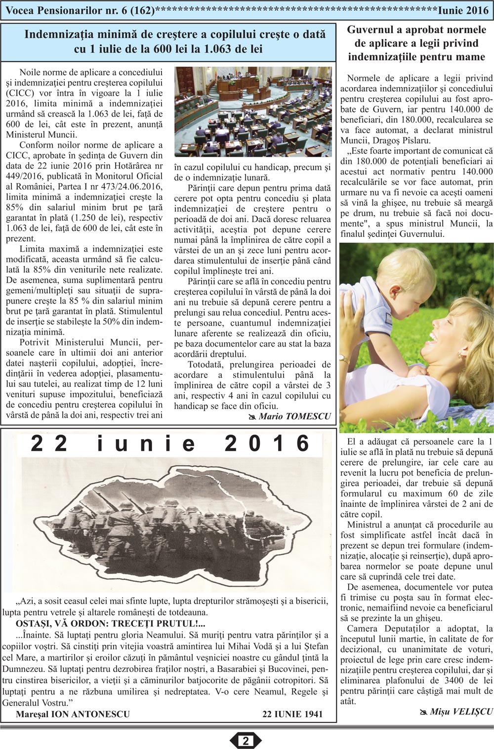 Ziarul Vocea Pensionarilor luna iunie 2016