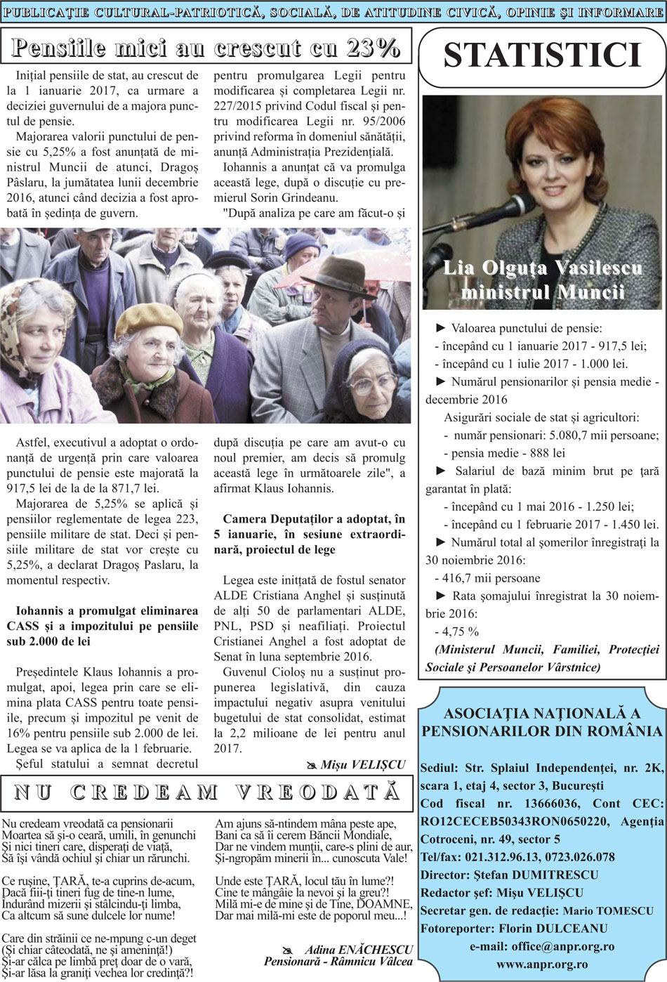 Ziar Vocea Pensionarilor luna ianuarie 2017