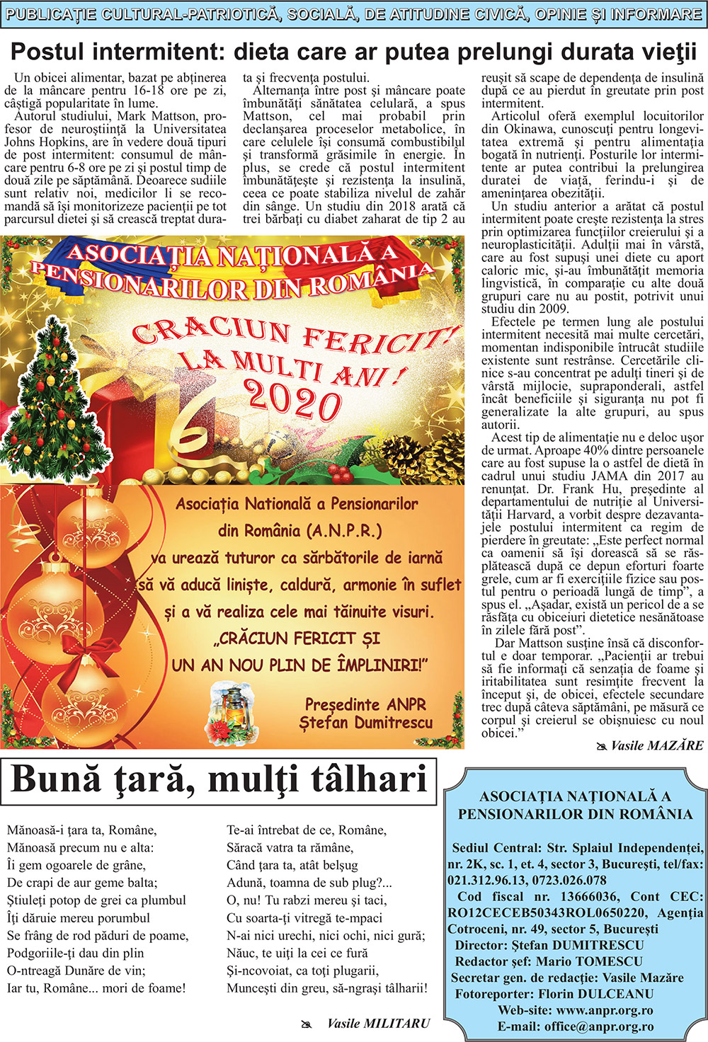 Ziarul ANPR Vocea Pensionarilor luna decembrie 2019