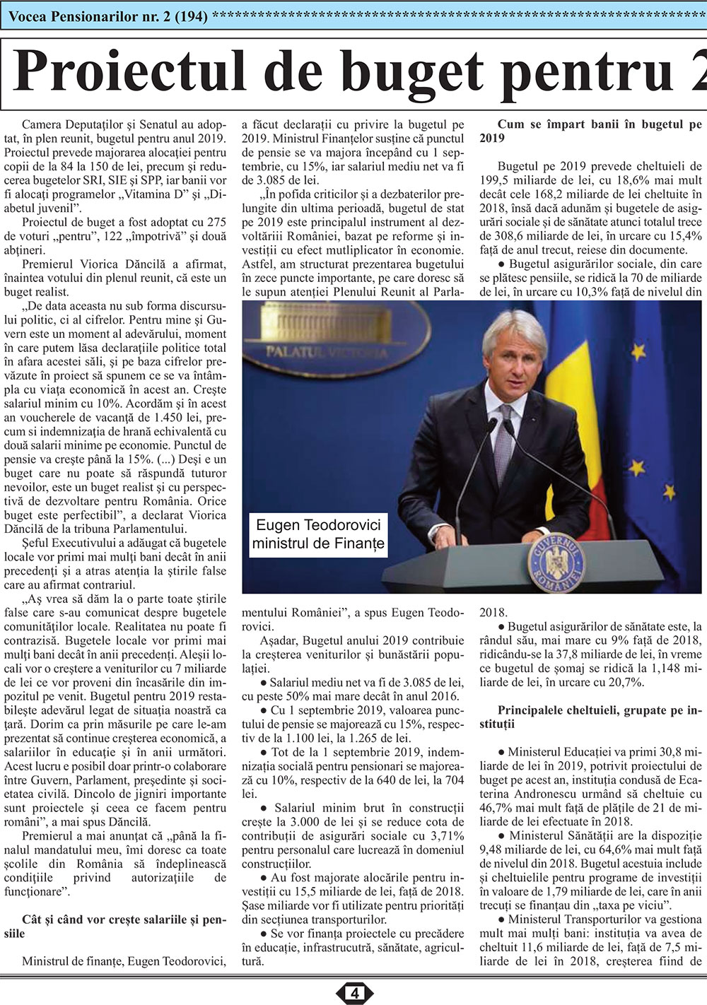Ziarul Vocea Pensionarilor al Asociatiei Nationale a Pensionarilor din Romania luna februarie 2019