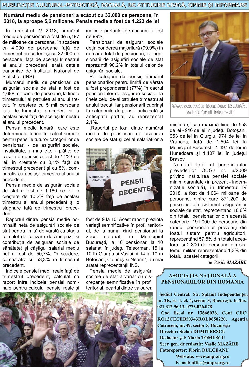 Ziarul Vocea Pensionarilor al ANPR din luna aprilie 2019