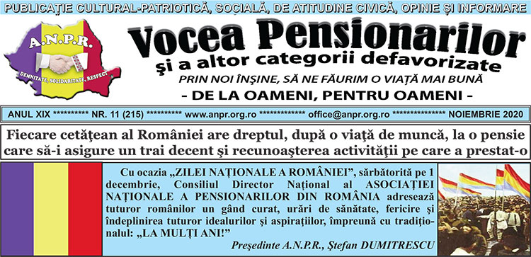 Ziarul Vocea Pensionarilor al Asociatiei Nationale a Pensionarilor din Romania noiembrie 2020