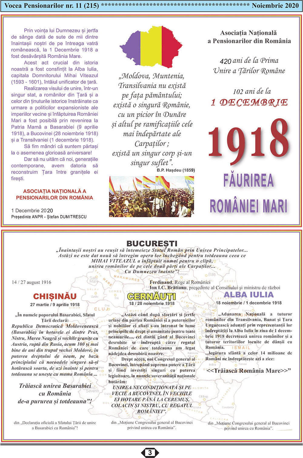 Ziarul Vocea Pensionarilor al Asociatiei Nationale a Pensionarilor din Romania noiembrie 2020