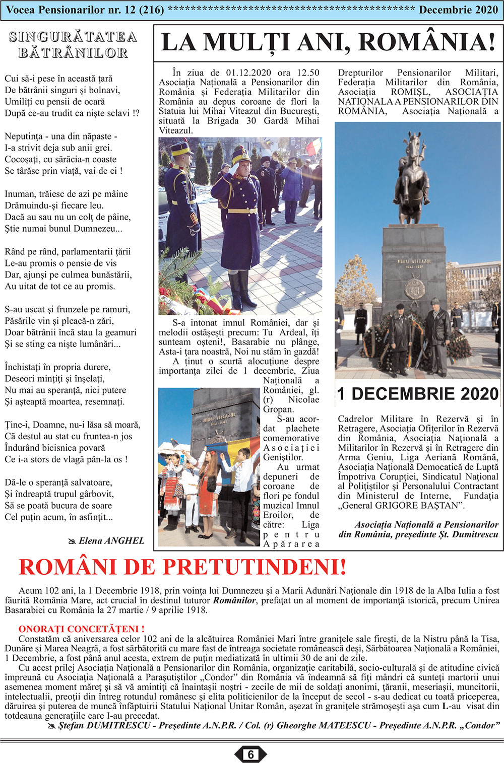Ziarul Vocea Pensionarilor al Asociatiei Nationale a Pensionarilor din Romania decembrie 2020